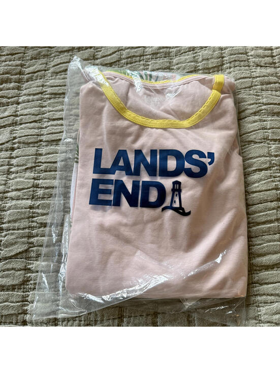 LANDS' END Pajama Set Wm SZ S(6/8) Pink/Green PinstripeTropical Pants/Pink Shirt - Picture 2 of 6